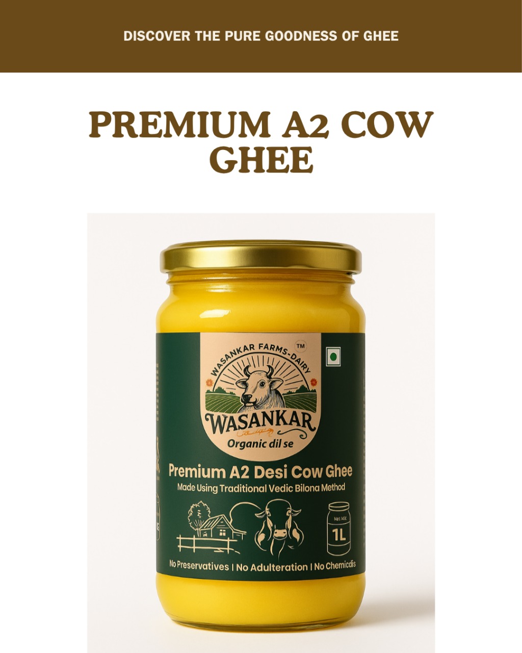 Premium A2 Desi Cow Ghee- 1 Liter